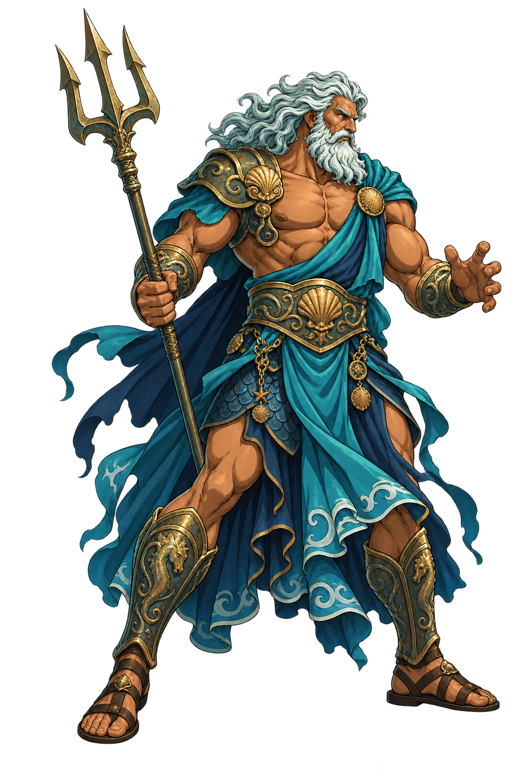 Poseidon full-body character concept