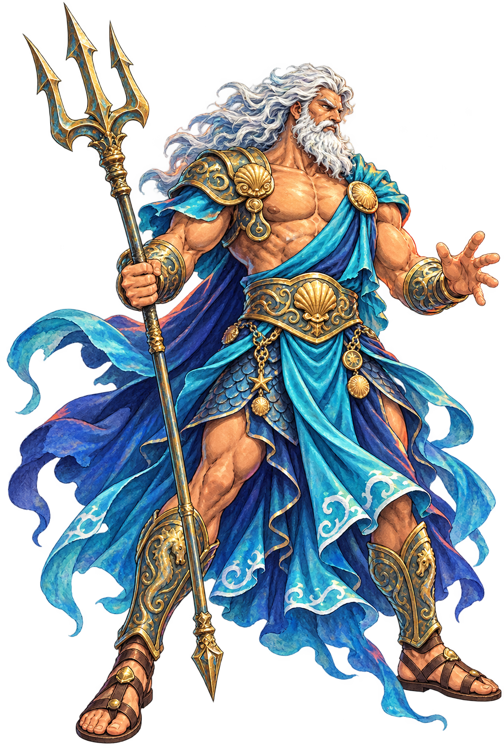 Poseidon painted full-body character portrait