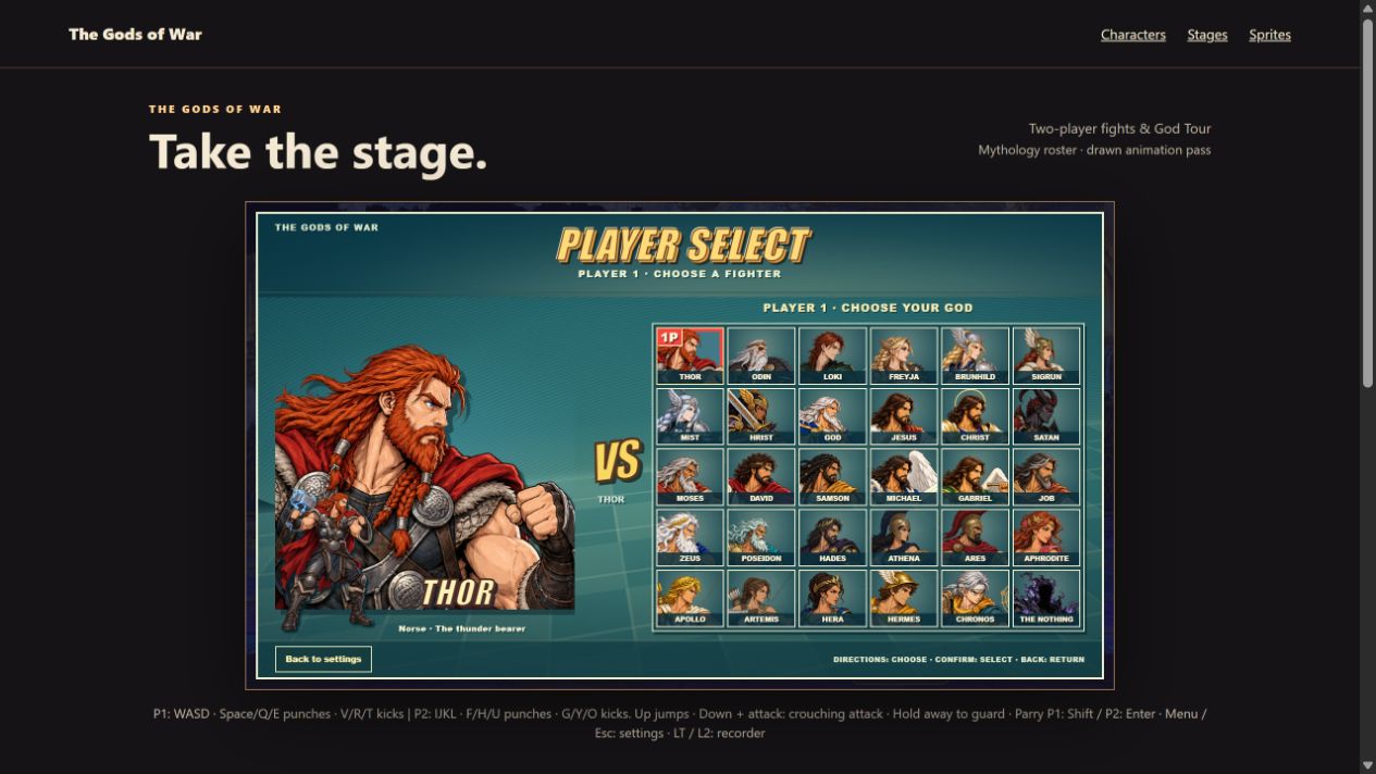 Actual PLAYER SELECT menu showing the 30-character roster