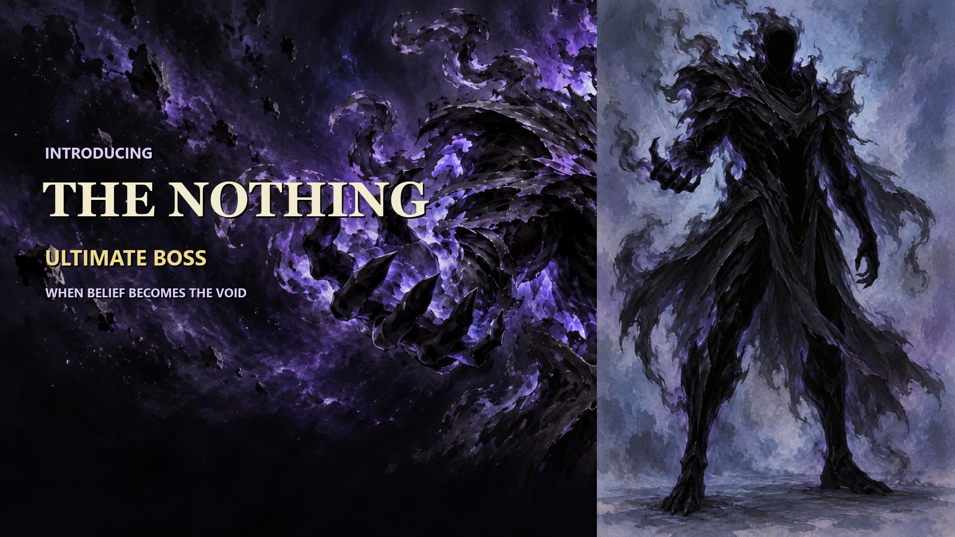 A frame from the new promo: The Nothing’s painted ultimate-boss reveal. This is character artwork.